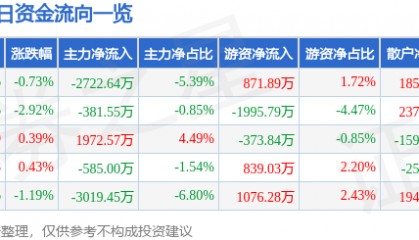 股票行情快报：兴发集团（600141）9月16日主力资金净卖出2722.64万元
