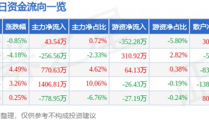 股票行情快报：亚星化学（600319）9月10日主力资金净买入43.54万元